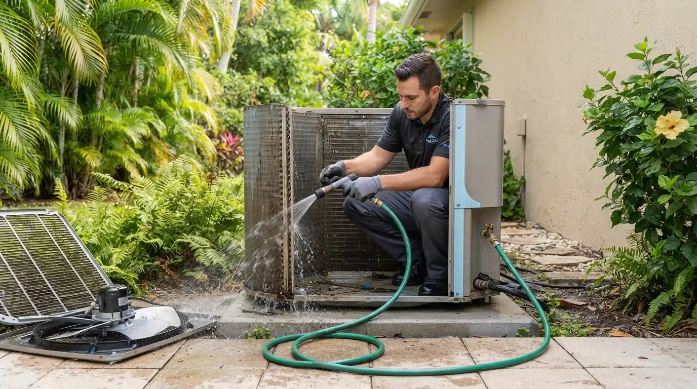 Condenser coil cleaning at a Miami home