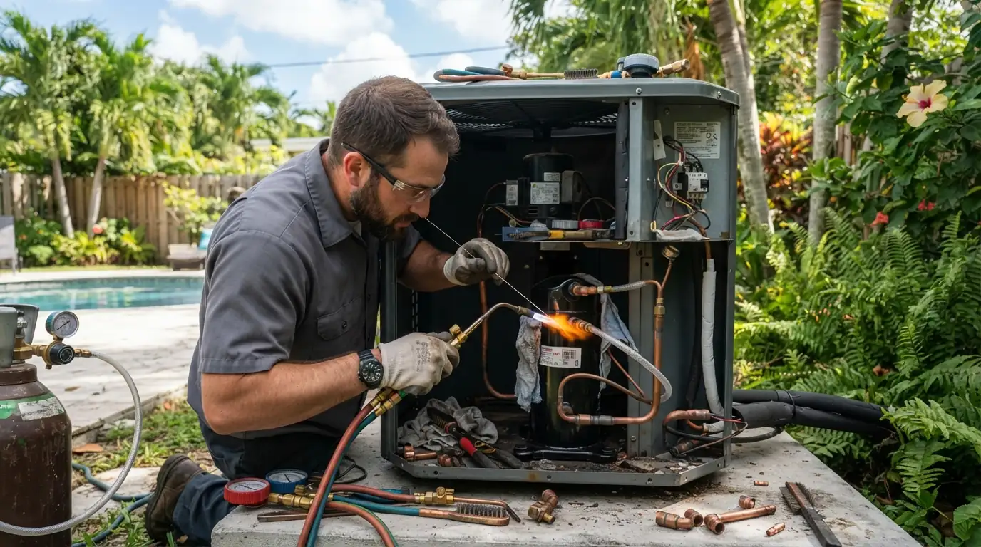 Compressor replacement on a condenser at a Miami home
