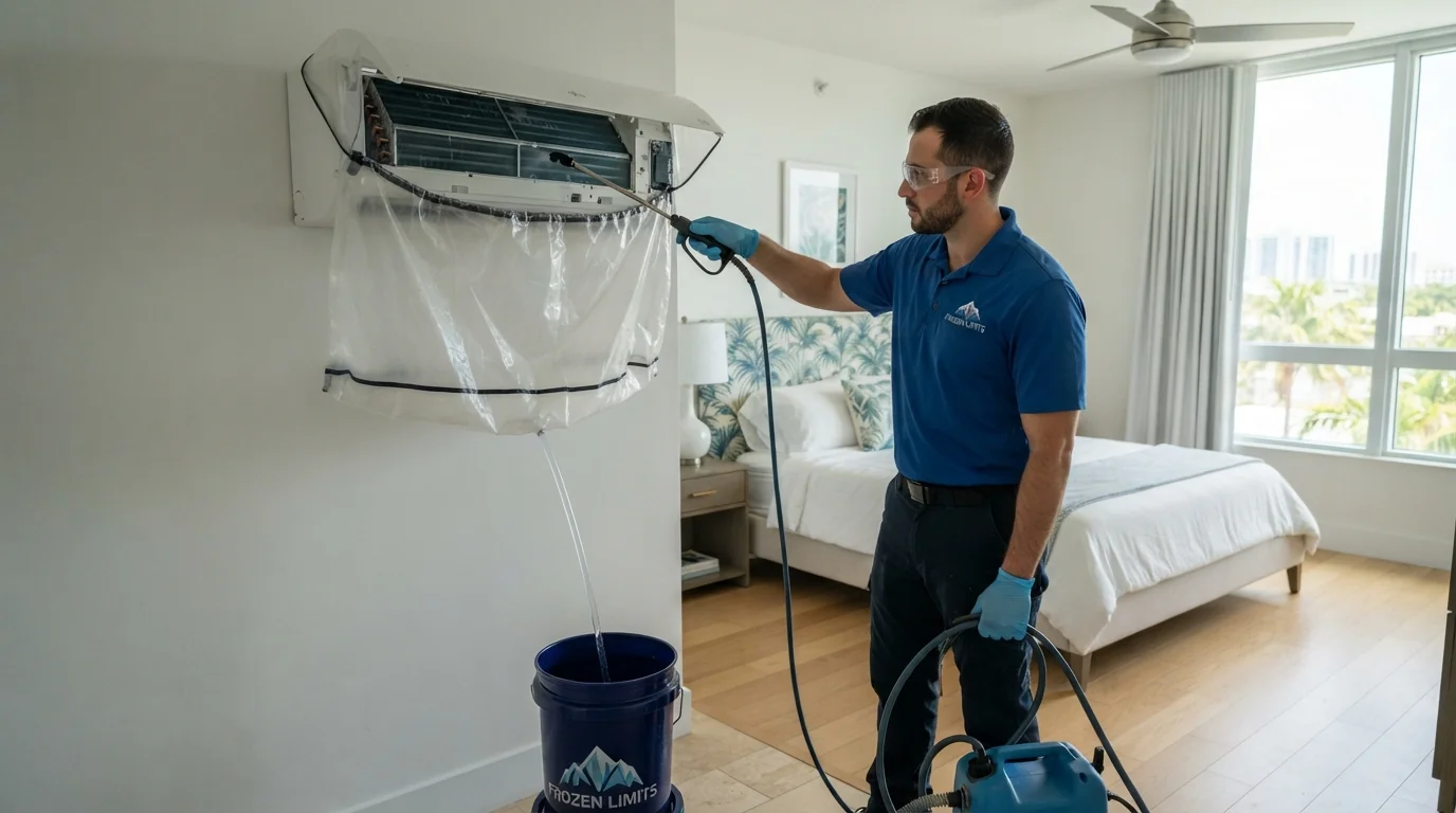 Mini split deep cleaning in a Miami condo
