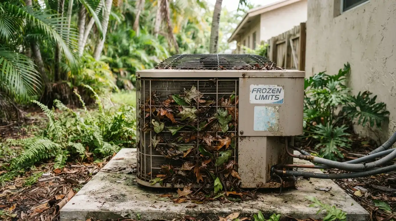 Outdoor AC unit with a stalled fan in Miami
