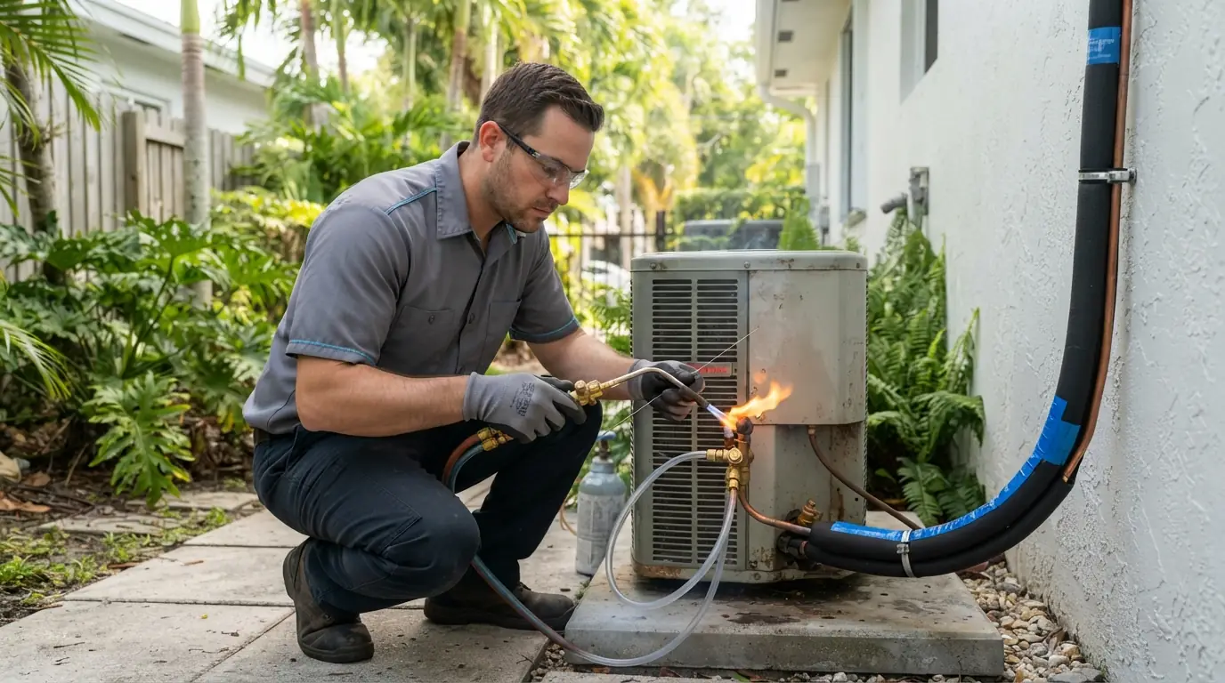 AC line set replacement at a Miami home