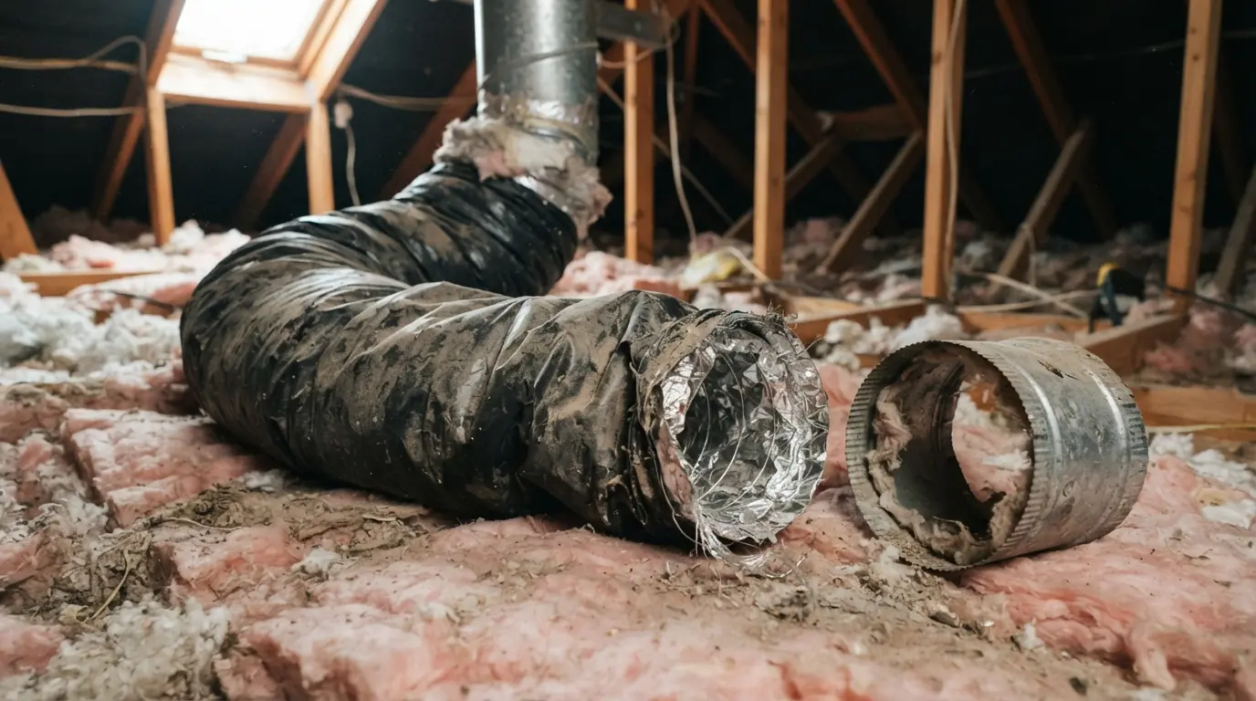 Disconnected flex duct found during duct repair in Miami