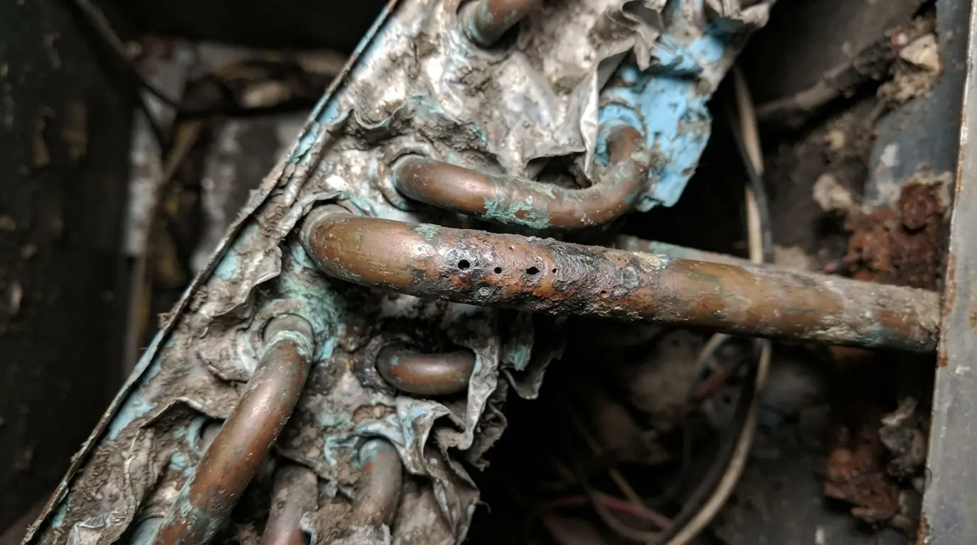 Leaking evaporator coil removed from a Miami home