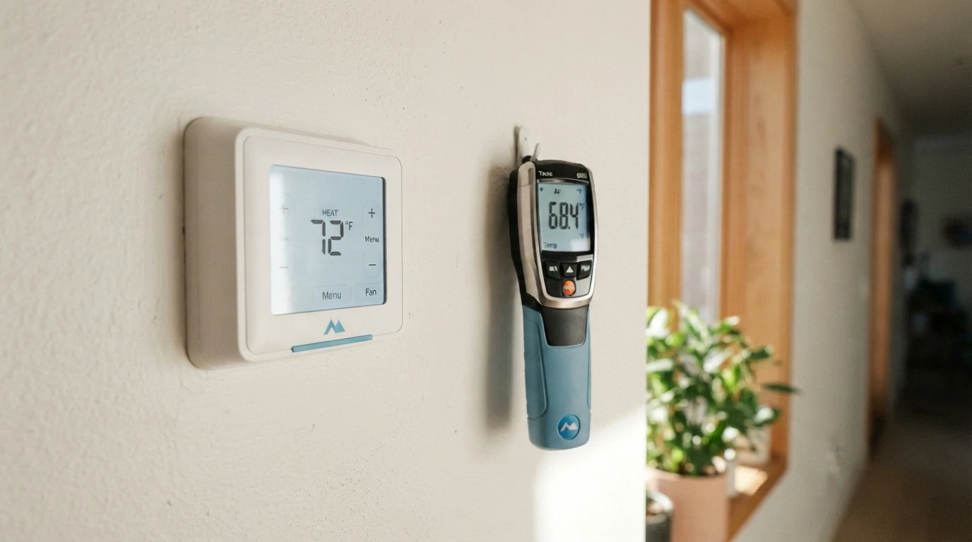Thermostat reading checked against a thermometer in Miami