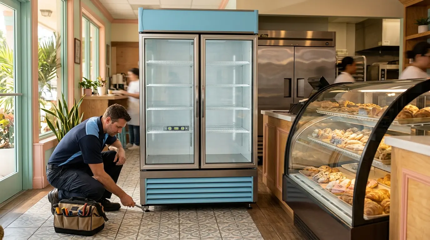 New display cooler being installed in a Miami bakery