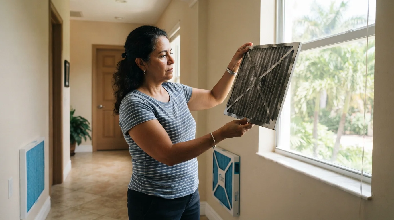 Checking a clogged AC filter in a Miami home