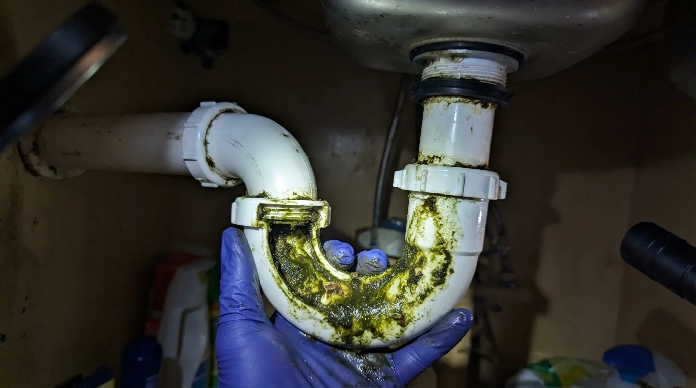Algae clog removed from a Miami AC drain trap