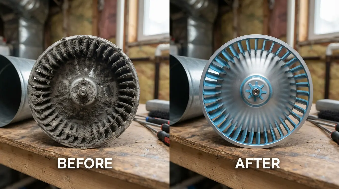 Blower wheel cleaned during duct cleaning in Miami