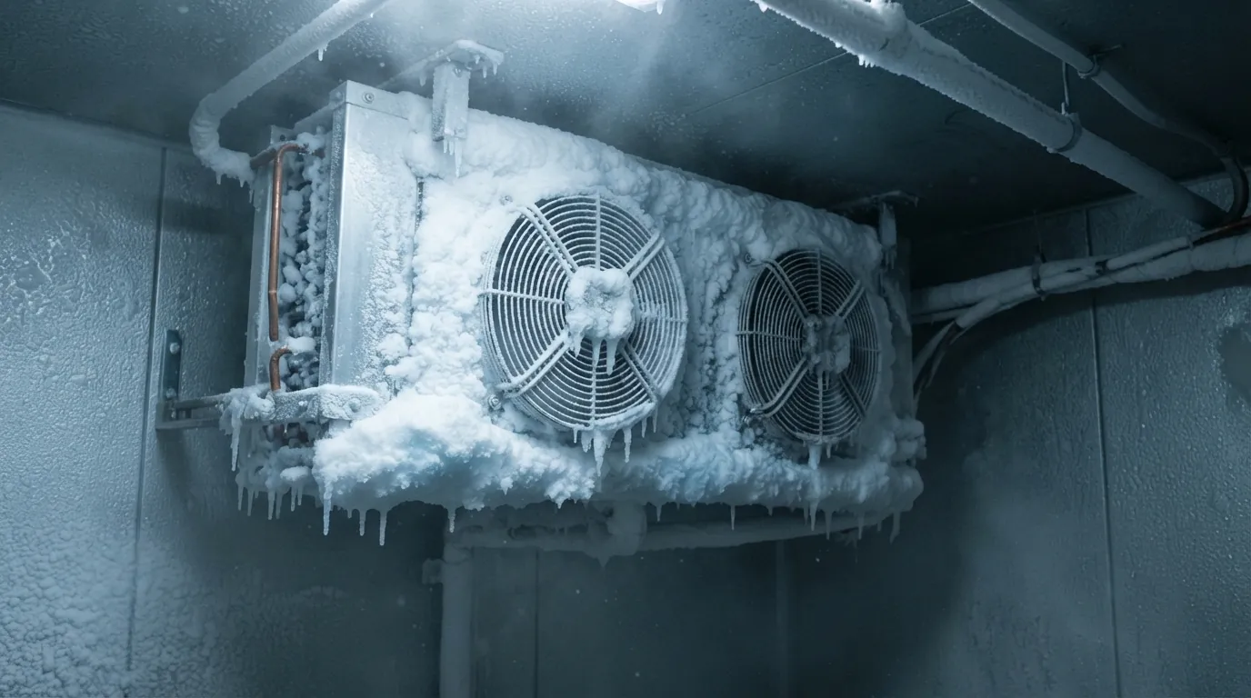 Iced walk-in freezer evaporator in Miami