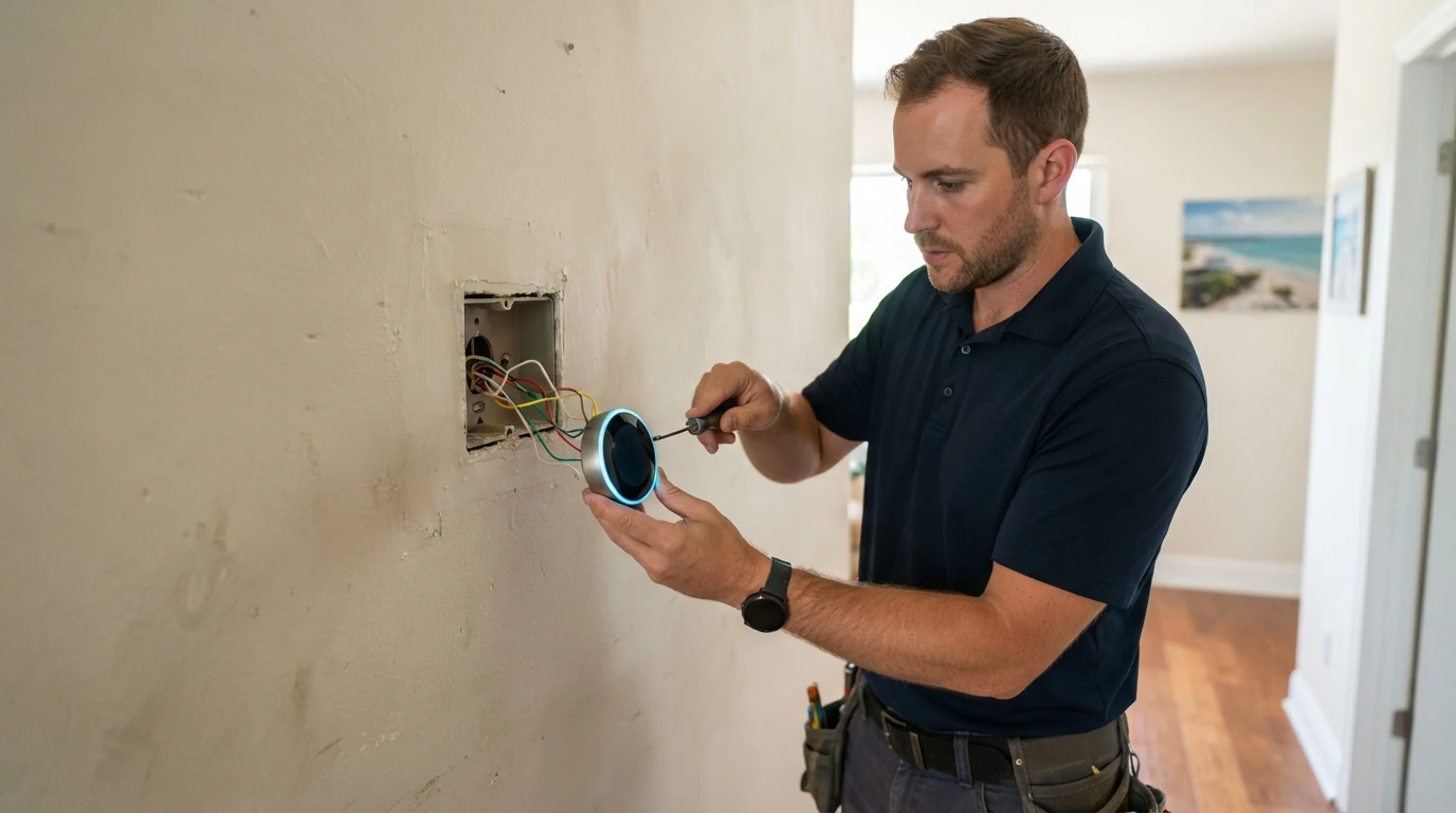 Smart thermostat installation in a Miami home