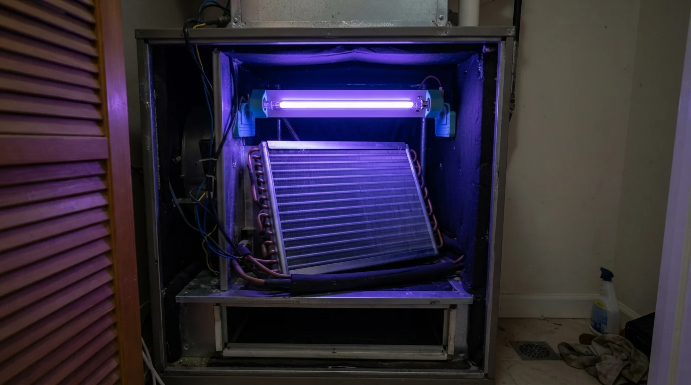 UV light installed on an evaporator coil in Miami