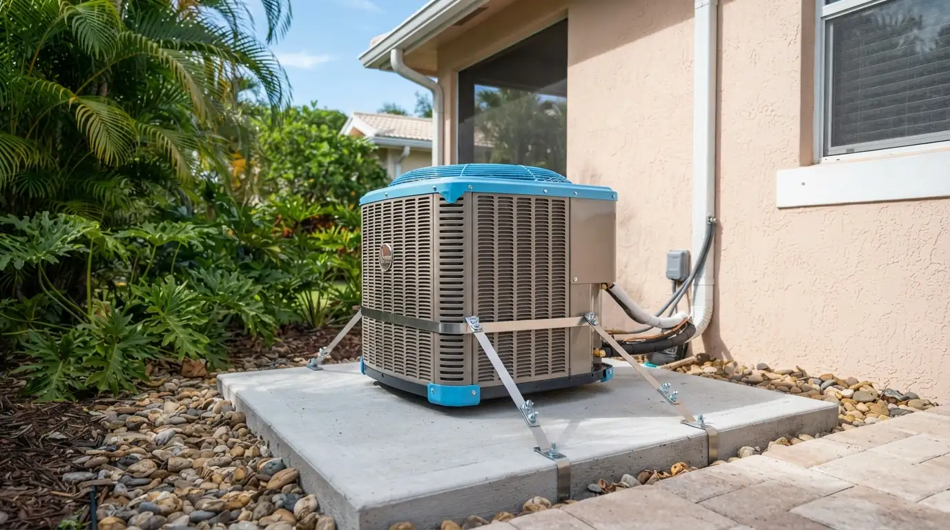 Condenser replacement with hurricane tie-downs in Miami